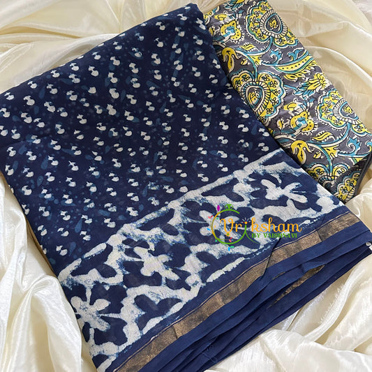 Blue Chanderi Handloom Saree -Clove-VS1890