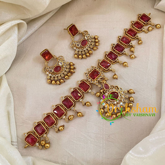 Premium Red AD Stone Choker Short Neckpiece-G10675