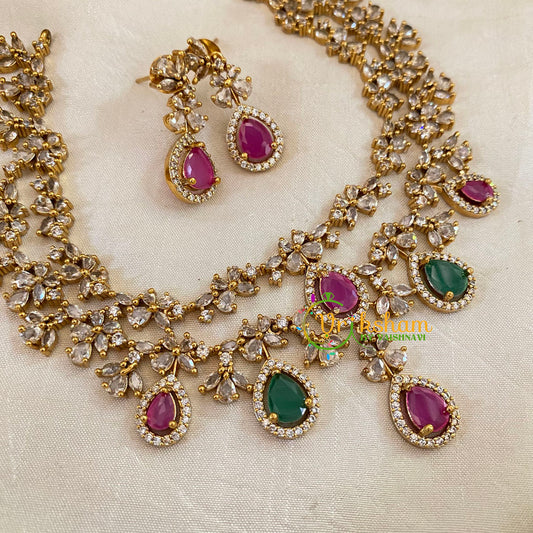 Premium Red Green Layered AD Stone Short Neckpiece-G10659