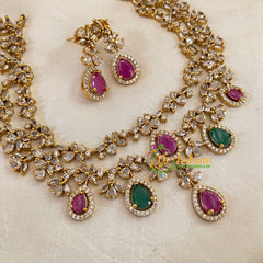 Premium Red Green Layered AD Stone Short Neckpiece-G10659