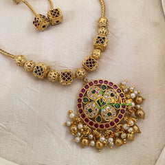 Red Green Addigai Gold Pendant Short Neckpiece-Gold bead -G10642