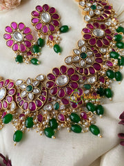 AD Stone Chandbali Choker Short Neckpiece-Green Bead-G4470
