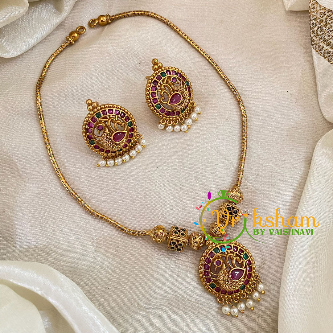 Addigai Gold Pendant Short Neckpiece-Gold bead-G10644