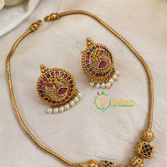 Addigai Gold Pendant Short Neckpiece-Gold bead-G10644