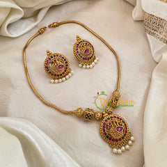 Addigai Gold Pendant Short Neckpiece-Gold bead-G10644