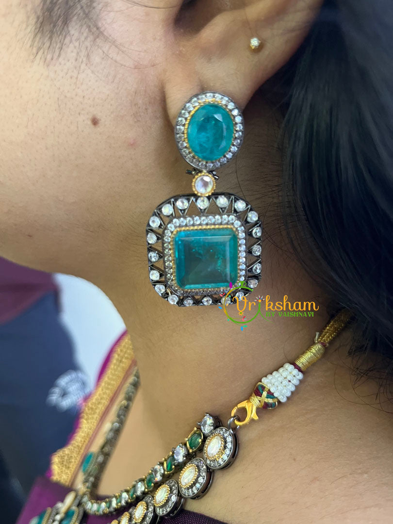 Aqua Blue Victorian Diamond Short Neckpeice -VV071