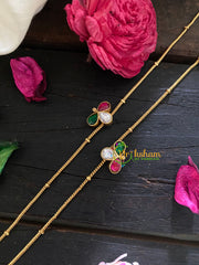 Precious jadau Kundan Pendant Anklets -Tricolor Leaves -G8994