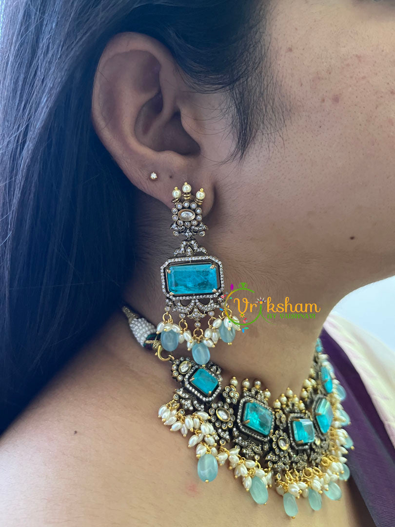 Light Blue Victorian Diamond Short Neckpiece -VV117