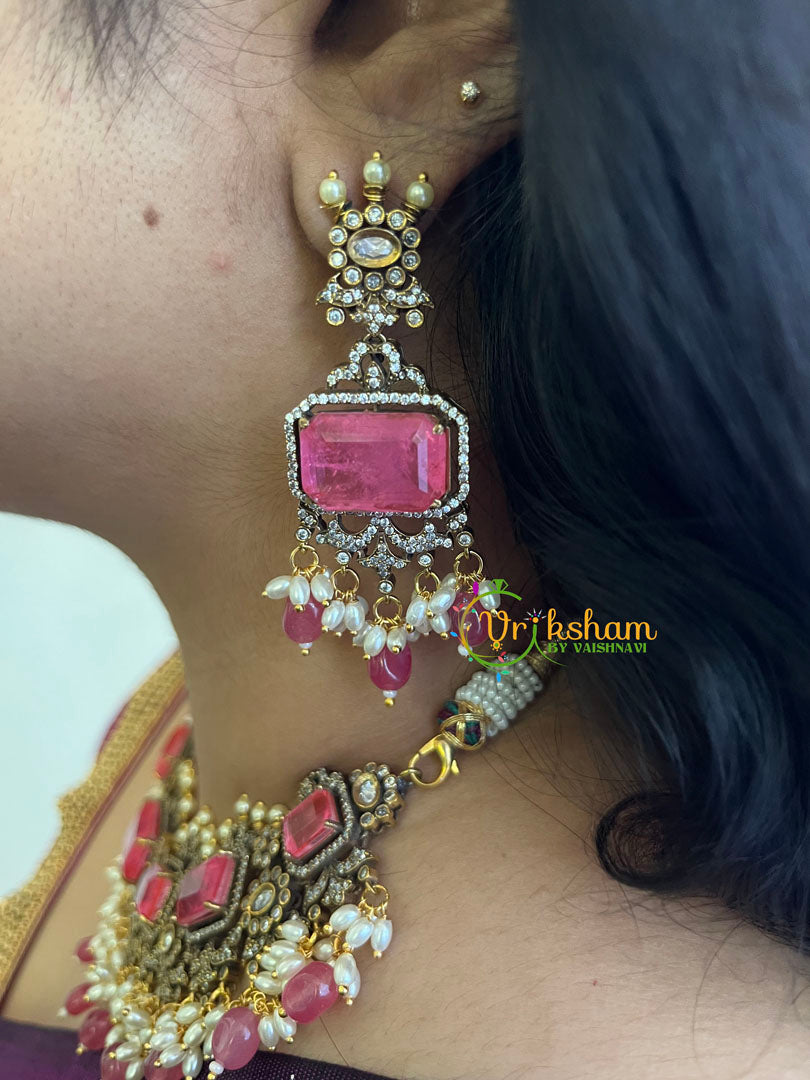 Candy Pink Victorian Diamond Short Neckpiece -VV114