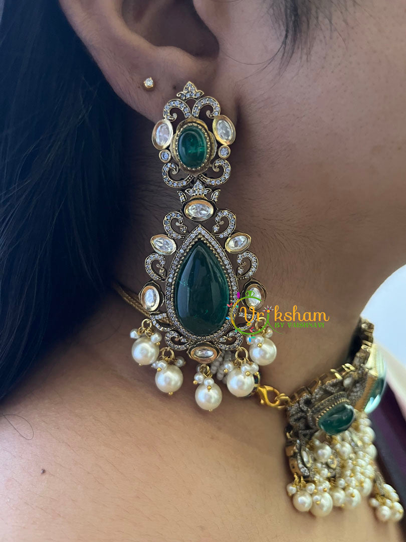 Emerald Green Victorian Diamond High Neck Choker-VV110