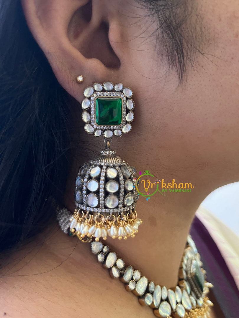 Green Stone Victorian Diamond Choker-VV099