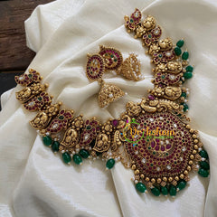 Traditional Lakshmi Pendant peacock Neckpiece-Green Bead-G8006