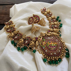 Traditional Lakshmi Pendant peacock Neckpiece-Green Bead-G8006