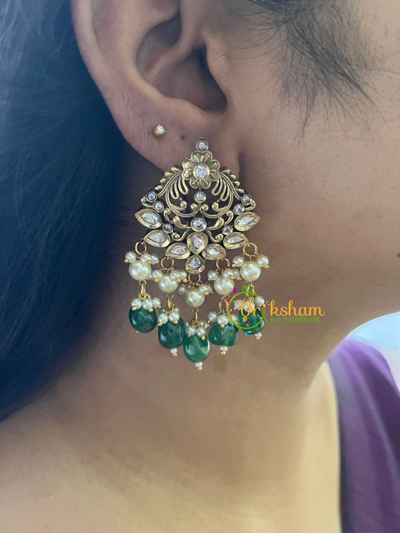 Dark Green Bead Victorian Diamond Ram Parivar Neckpiece-VV153
