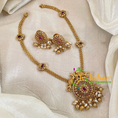 Red Addigai Gold Pendant Short Neckpiece-Gold bead and pearls-G10650