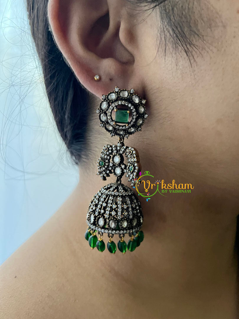 Premium Green Victorian Diamond Jhumkas-VV086