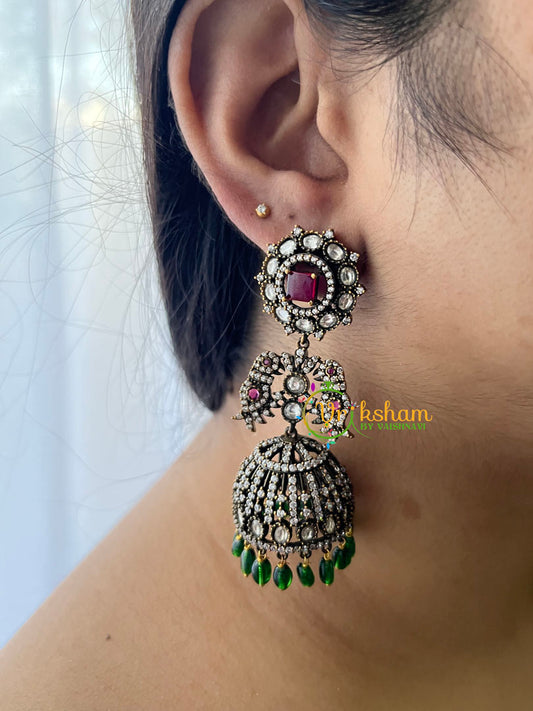 Premium Red Victorian Diamond Jhumkas-VV087