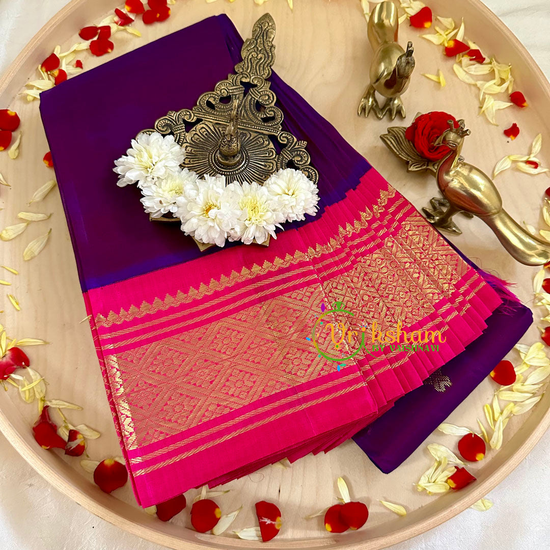 Dark Purple Thiribhuvanam Silk Saree -Pure Silk  -VS1288