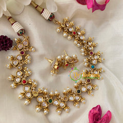 Simple AD Stone Short Neckpiece-Navrathna-G3541