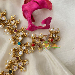 Simple AD Stone Short Neckpiece-Navrathna-G3541