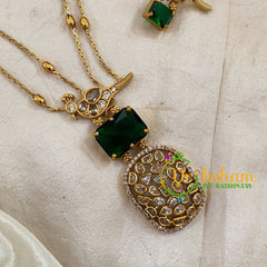 Emerald Green AD Stone Pendant Chain Neckpiece -Geometric -G10697