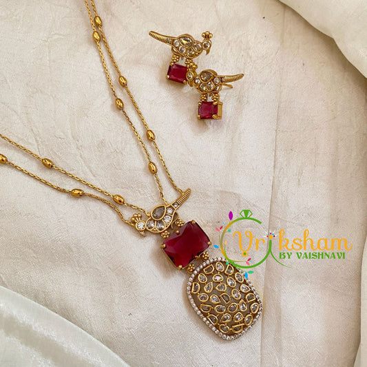 Premium Red AD Stone Pendant Chain Neckpiece -Geometric -G10702
