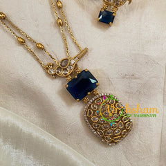 Premium Blue AD Stone Pendant Chain Neckpiece -Geometric -G10699