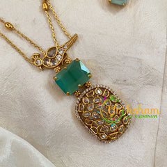 Premium Sea Green AD Stone Pendant Chain Neckpiece -Geometric -G10700