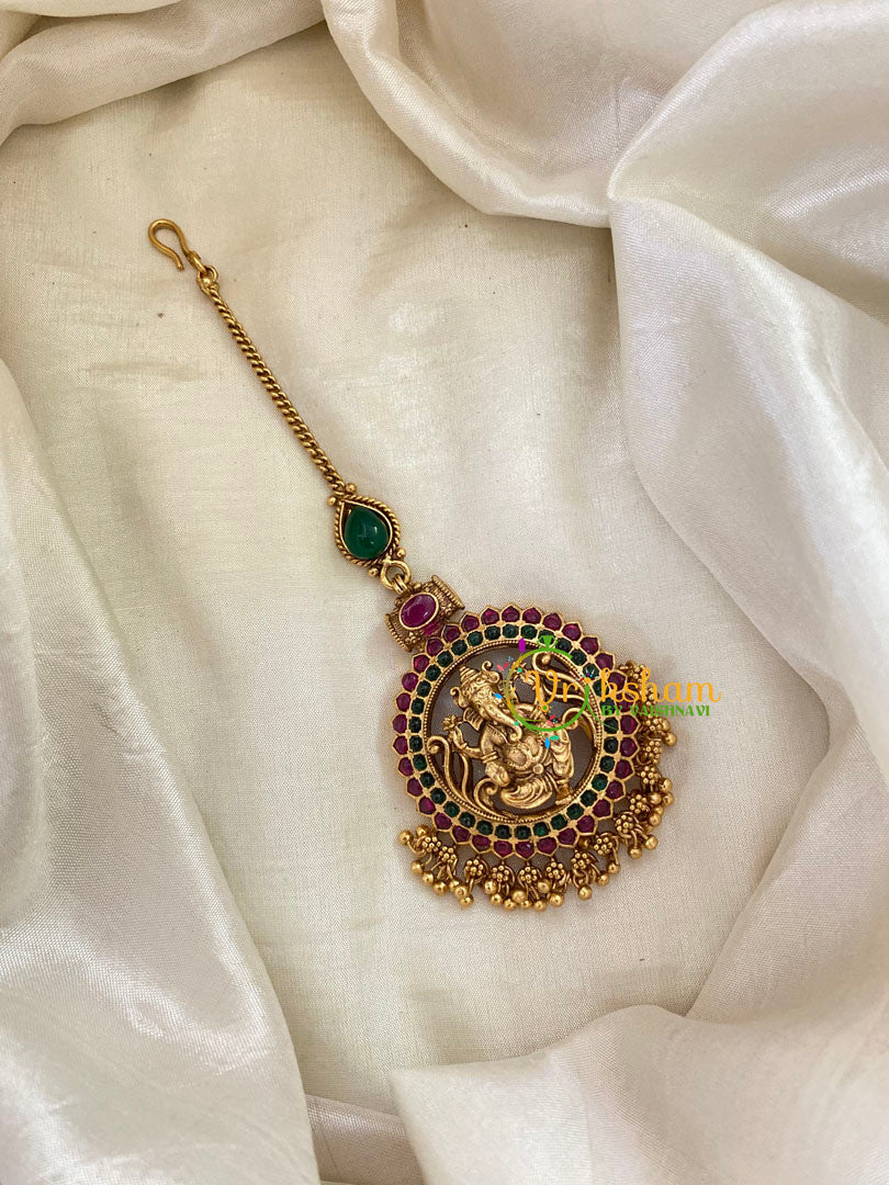 Premium Temple Ganesh Maang Tikka-Ghungroo -G8073
