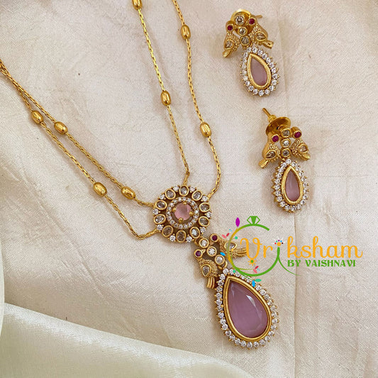 Premium Pastel Pink AD Stone Pendant Chain Neckpiece -Tilak -G10706