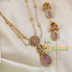 Premium Pastel Pink AD Stone Pendant Chain Neckpiece -Tilak -G10706