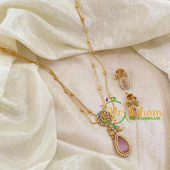 Premium Pastel Pink AD Stone Pendant Chain Neckpiece -Tilak -G10706