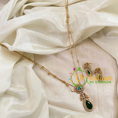 Premium Green AD Stone Pendant Chain Neckpiece -Tilak -G10704