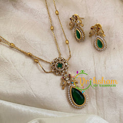 Premium Green AD Stone Pendant Chain Neckpiece -Tilak -G10704