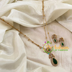 Premium Green AD Stone Pendant Chain Neckpiece -Tilak -G10704