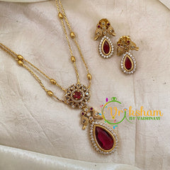 Premium Red AD Stone Pendant Chain Neckpiece -Tilak -G10705