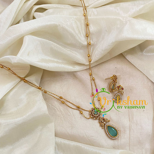 Premium Sea Green AD Stone Pendant Chain Neckpiece -Tilak -G10707
