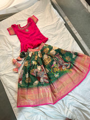 Pink with Green Indian Traditional Girls Lehenga-VS1128