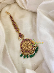 Premium AD Stone Maang Tikka- Green Bead -G8092