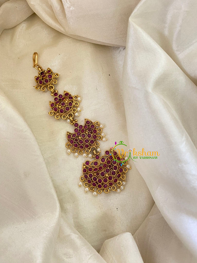 Traditional Kemp Maang Tikka-Red -Pearl -G8122