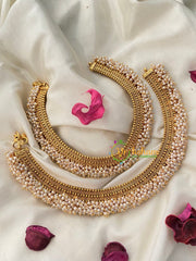 Gold Look Alike Bridal Anklets-Cluster Pearl-G4653