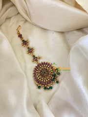 Premium AD Stone Maang Tikka -Green Bead-G8103