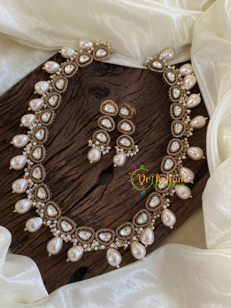 Premium Cluster Pearl Mossanite Short Neckpiece -M017