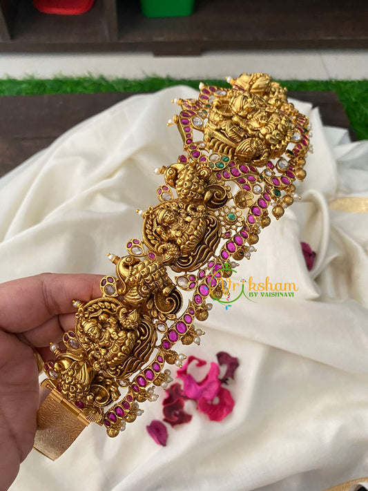 Premium AD Stone Lakshmi Temple Hipbelt-Gold Bead–G4662