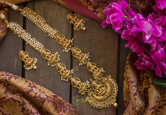 Gold Look Alike Premium Quality Pearl Lakshmi Haaram - G594