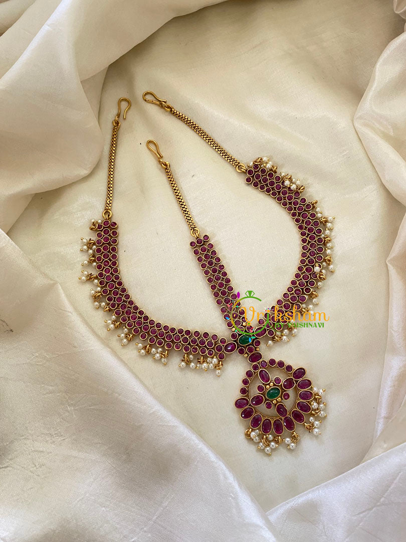 Traditional Kemp Bridal Maang Tikka- 2 sided Tikka -Pearl -G8087