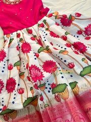 Pink White Pichwai Indian Traditional Dress for Girls- Girls Gown -VS1241