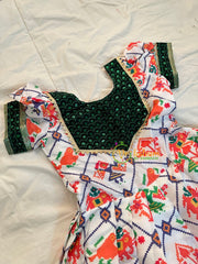 White Green Patola Indian Traditional Dress for Girls- Girls Gown -VS1240