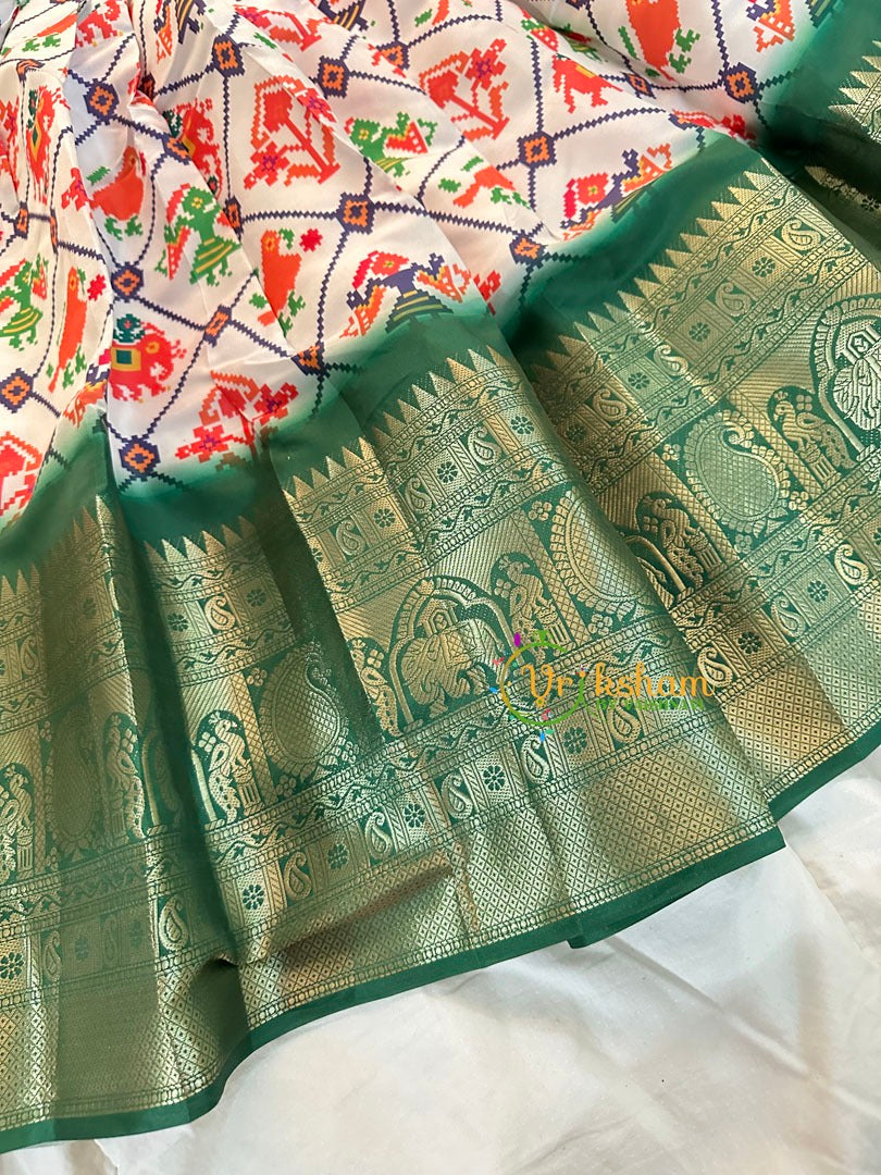 White Green Patola Indian Traditional Dress for Girls- Girls Gown -VS1240