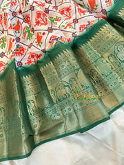 White Green Patola Indian Traditional Dress for Girls- Girls Gown -VS1240